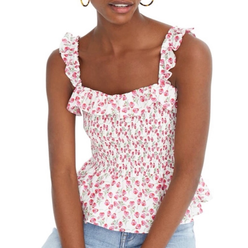 J.Crew Smocked Ruffle Top in Liberty Ros F…